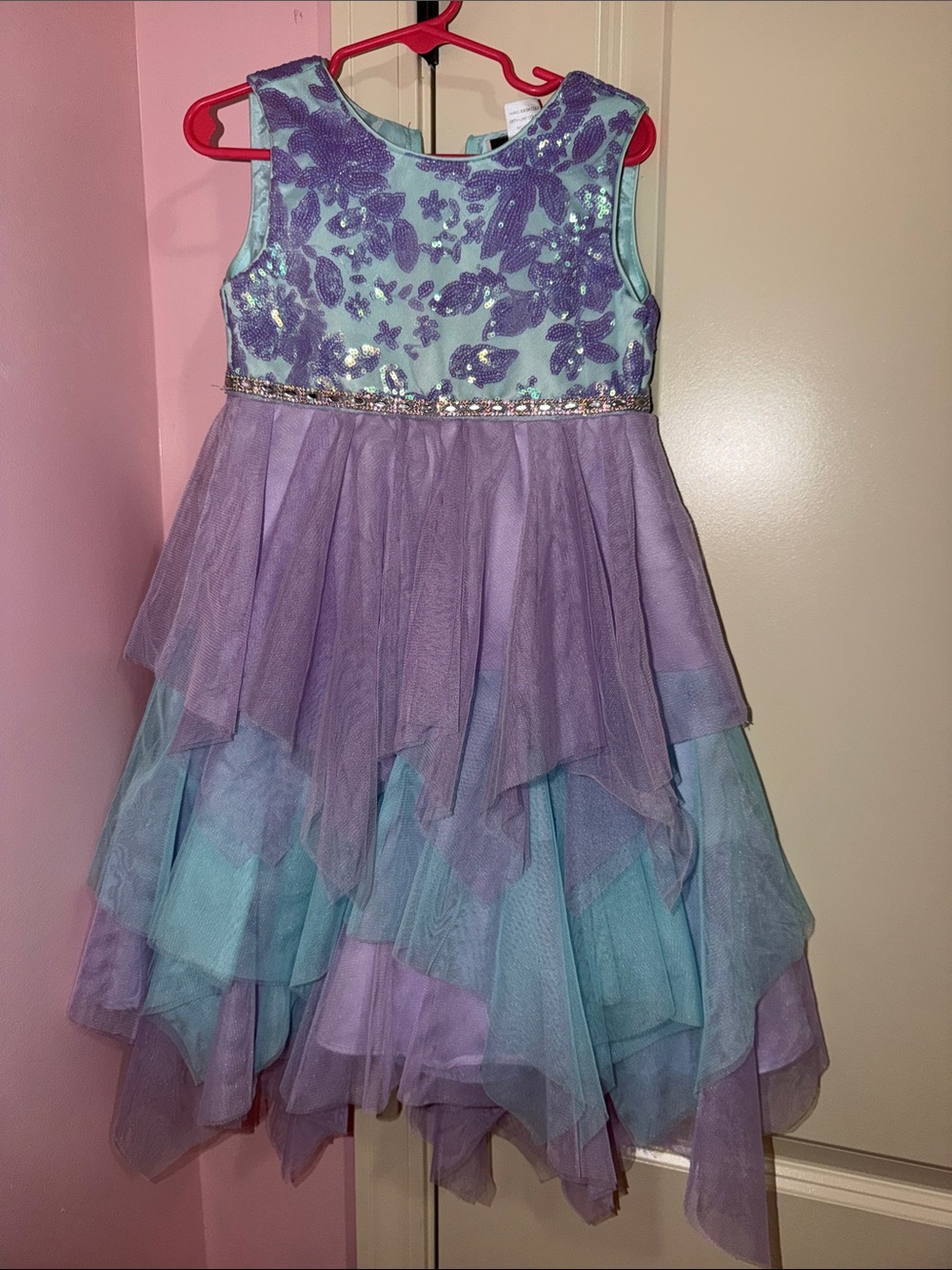 Rare Editions Lavender and Aqua Layered Tulle Dress